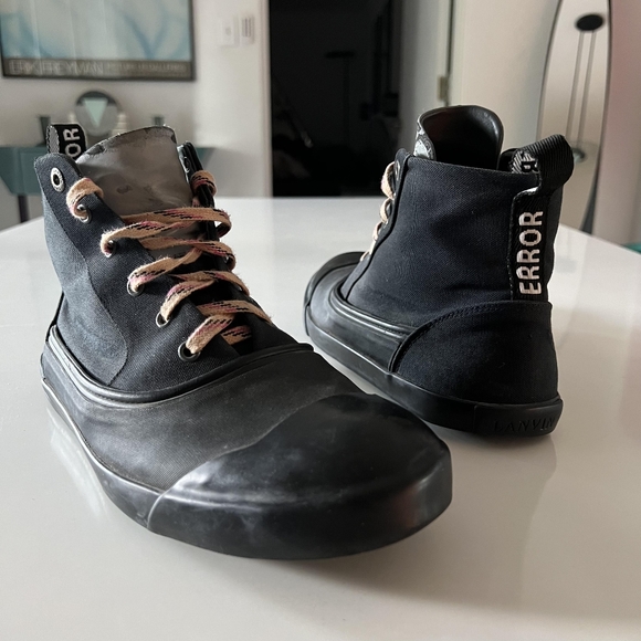 Lanvin mid-top "Error" reflective avant garde black and gray high top sneakers - Picture 5 of 5